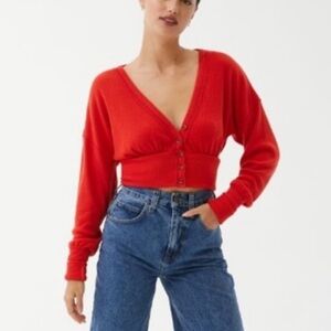 Urban Outfitters Red Farley Button Up Top Cropped Cardigan Sz S
